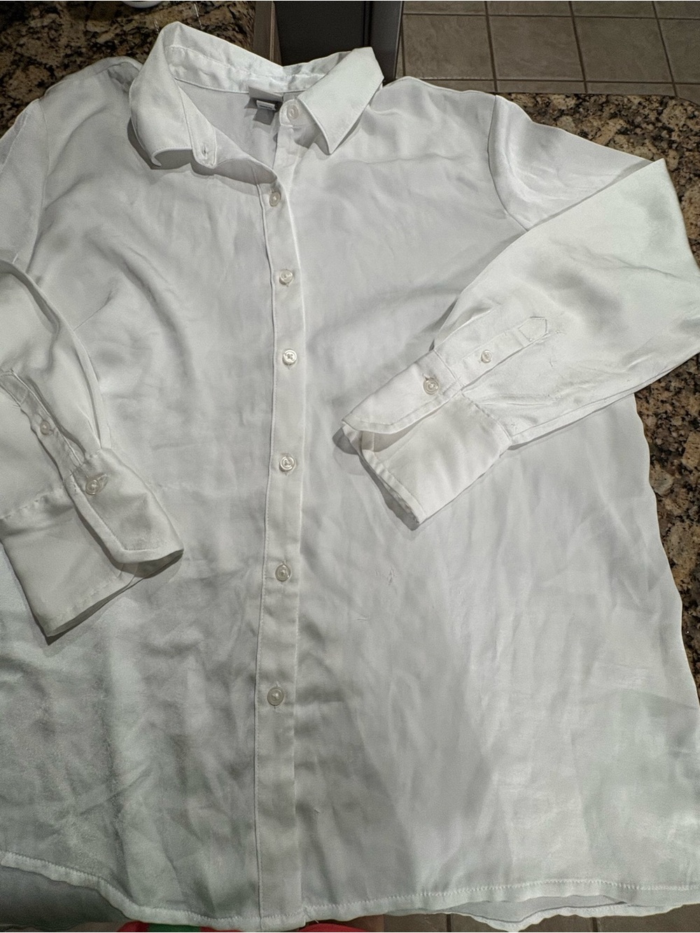 Classic swomen's White Button-Up Shirt medium satin like material